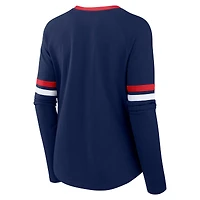 Women's Fanatics Navy Atlanta Braves Won & Done Raglan Lace-Up Long Sleeve T-Shirt