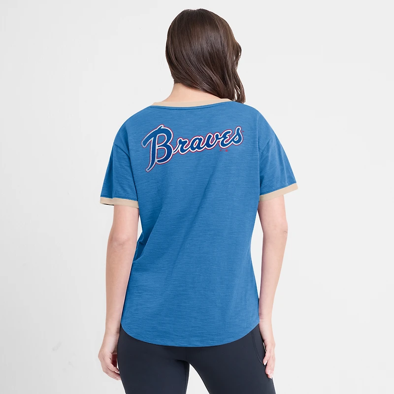 Women's Fanatics Royal Atlanta Braves Binge Worthy Stadium Slub V-Neck T-Shirt