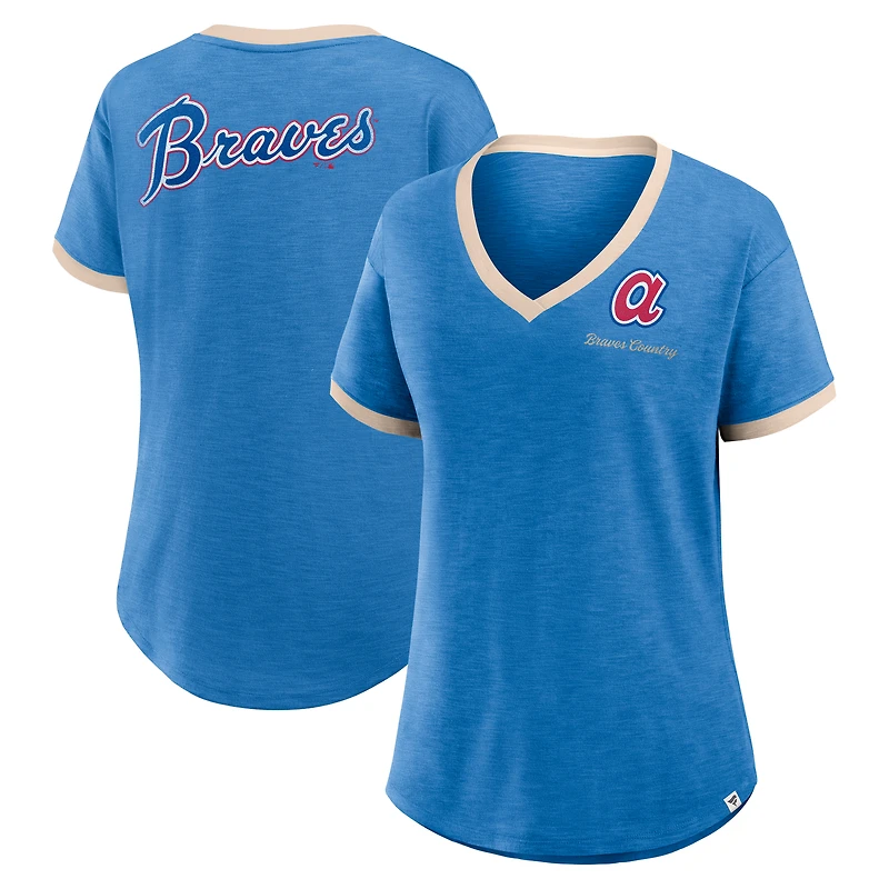 T-shirt à col en V pour femme Fanatics Royal Atlanta Braves Binge Worthy Stadium Slub