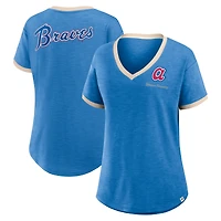T-shirt à col en V pour femme Fanatics Royal Atlanta Braves Binge Worthy Stadium Slub
