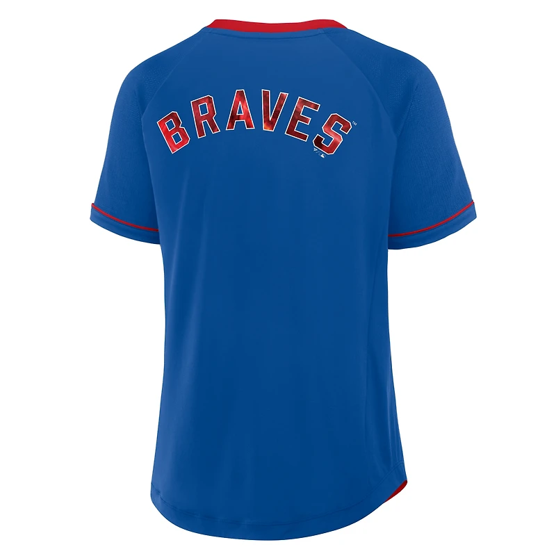 T-shirt col en V raglan Diva League Fanatics Royal Atlanta Braves Cooperstown Collection pour femmes