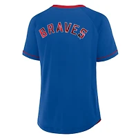 T-shirt col en V raglan Diva League Fanatics Royal Atlanta Braves Cooperstown Collection pour femmes
