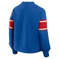 Women's Fanatics Royal Atlanta Braves Oversized Toss Sweep Raglan Pullover Sweatshirt