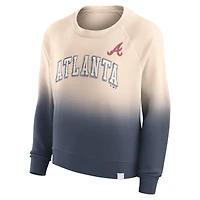 Sweat-shirt Fanatics Tan/Marine pour femmes Atlanta Braves Luxe Lounge Arch Raglan