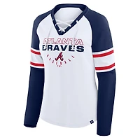 Women's Fanatics White/Navy Atlanta Braves Blitz Package Raglan Lace-Up V-Neck Long Sleeve T-Shirt