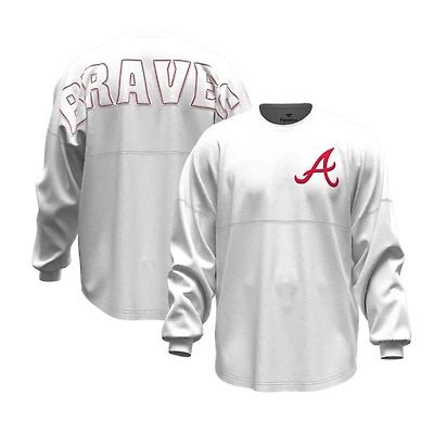 T-shirt à manches longues Fanatics blanc Atlanta Braves Baseball Stitch Spirit Jersey pour femmes