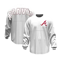 T-shirt à manches longues Fanatics blanc Atlanta Braves Baseball Stitch Spirit Jersey pour femmes