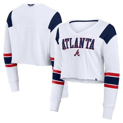 Women's Fanatics  White Atlanta Braves Stretch Cropped Fashion Long Sleeve T-Shirt