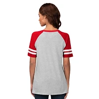 T-shirt raglan à col en V G-III 4Her pour femmes par Carl Banks, gris chiné, Atlanta Braves Goal Line