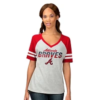 T-shirt raglan à col en V G-III 4Her pour femmes par Carl Banks, gris chiné, Atlanta Braves Goal Line