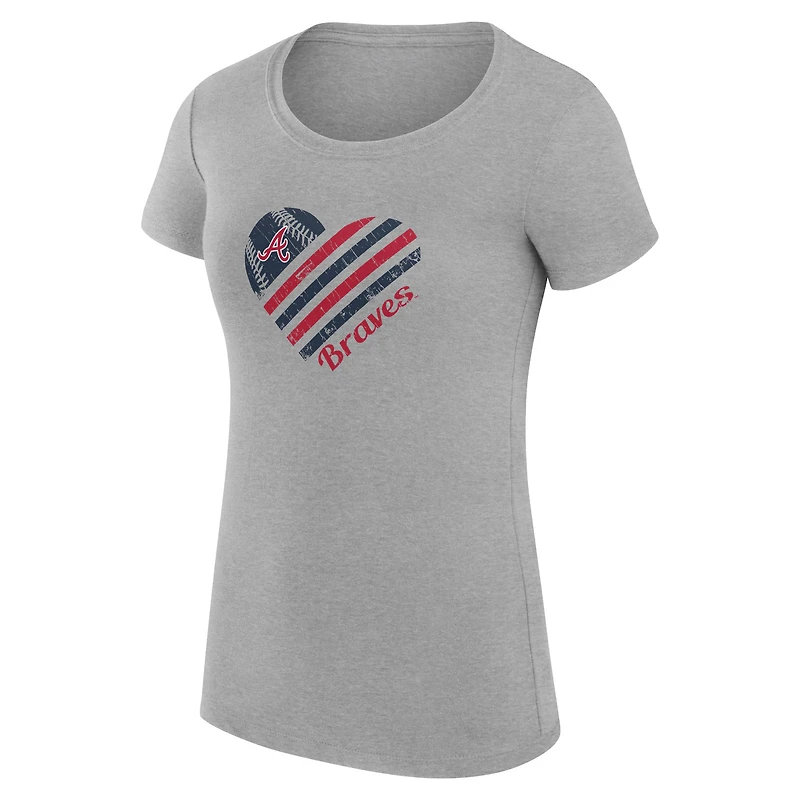 Women's G-III 4Her by Carl Banks  Heather Gray Atlanta Braves Super-Slim Fit Lightweight Heart Graphic T-Shirt