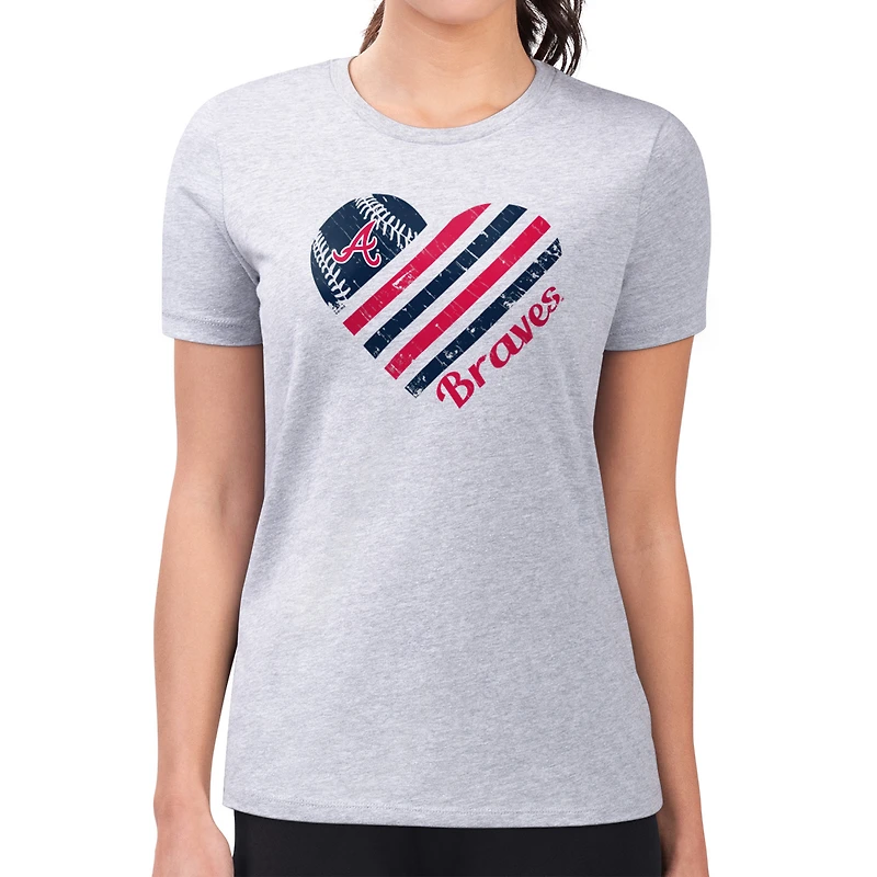 Women's G-III 4Her by Carl Banks  Heather Gray Atlanta Braves Super-Slim Fit Lightweight Heart Graphic T-Shirt