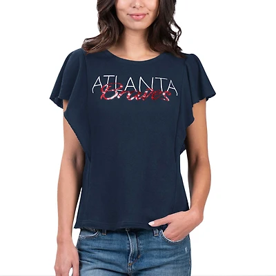 T-shirt G-III 4Her par Carl Banks pour femmes, bleu marine, Atlanta Braves Crowd Wave
