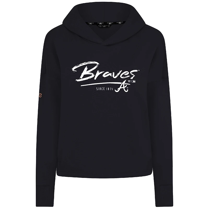 Women's Levelwear Black Atlanta Braves Accolade Sweet Express Cropped Tri-Blend Pullover Hoodie