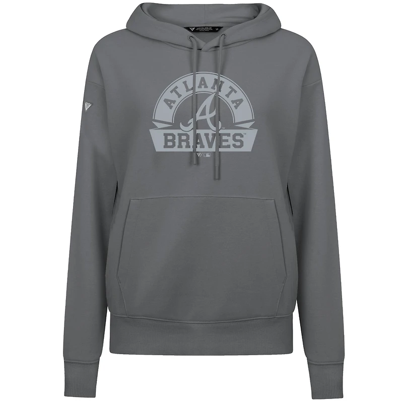 Women's Levelwear White Atlanta Braves Adorn Banner Arch Pullover Hoodie