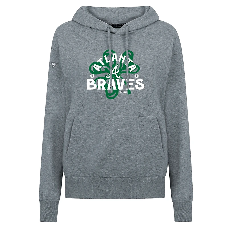 Women's Levelwear  Gray Atlanta Braves St. Patrick's Day Adorn Shamrock Pullover Hoodie