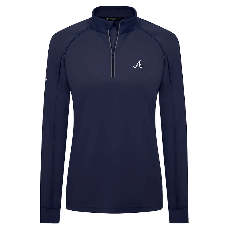 Women's Levelwear Navy Atlanta Braves Kinetic Insignia 2.0 Raglan Quarter-Zip Top