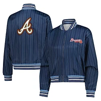 Women's Lusso Navy Atlanta Braves Genni Cropped Full-Zip Jacket