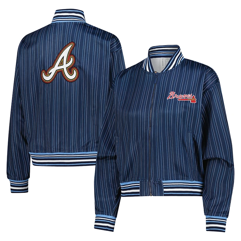 Veste courte zippée Genni bleu marine Lusso pour femme des Atlanta Braves