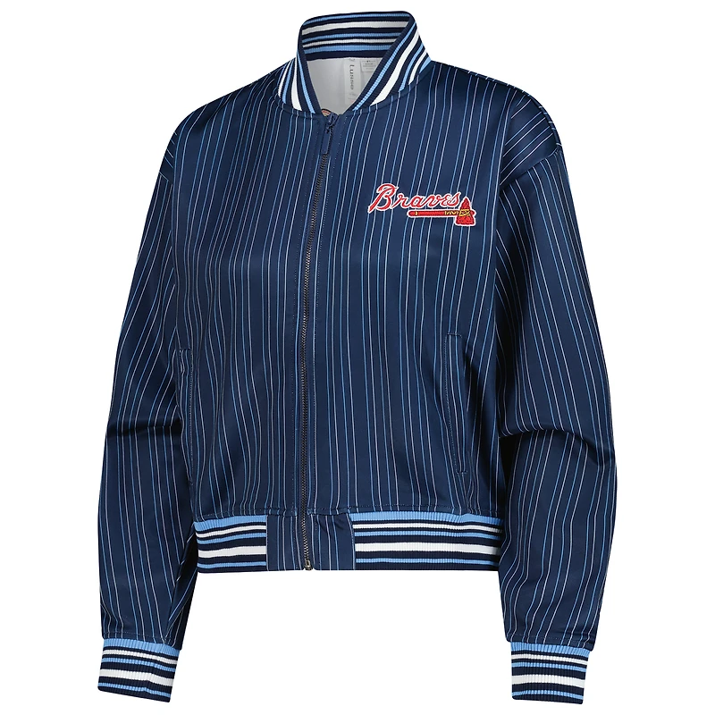 Veste courte zippée Genni bleu marine Lusso pour femme des Atlanta Braves