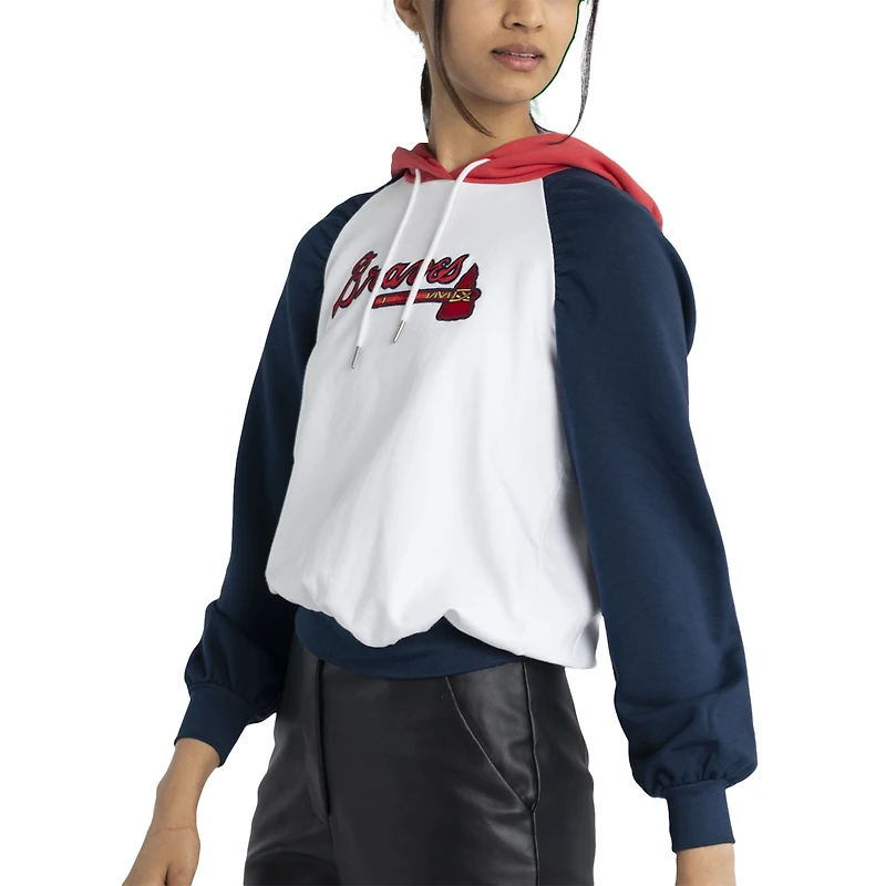 Women's Lusso White Atlanta Braves Marlowe Tri-Blend Raglan Pullover Hoodie