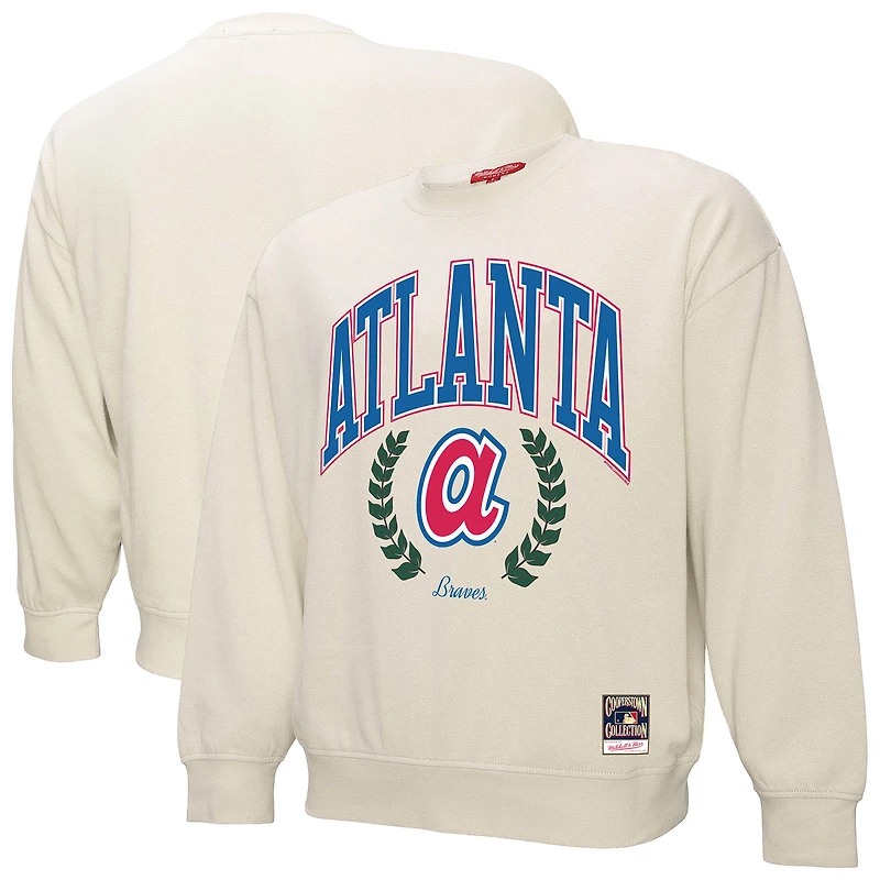 Women's Mitchell & Ness Cream Atlanta Braves Cooperstown Collection Laurel Pullover Sweatshirt