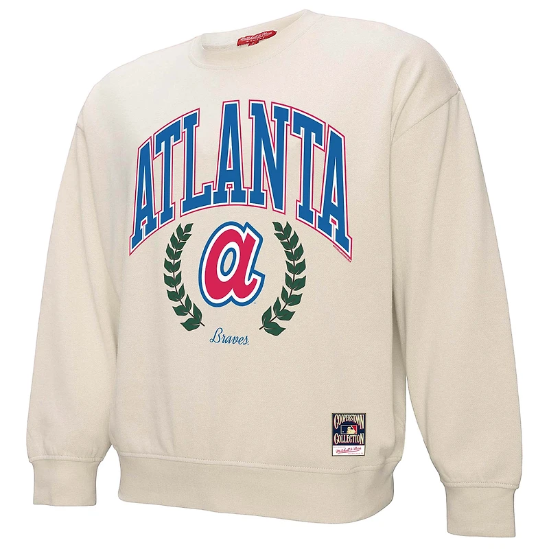 Women's Mitchell & Ness Cream Atlanta Braves Cooperstown Collection Laurel Pullover Sweatshirt
