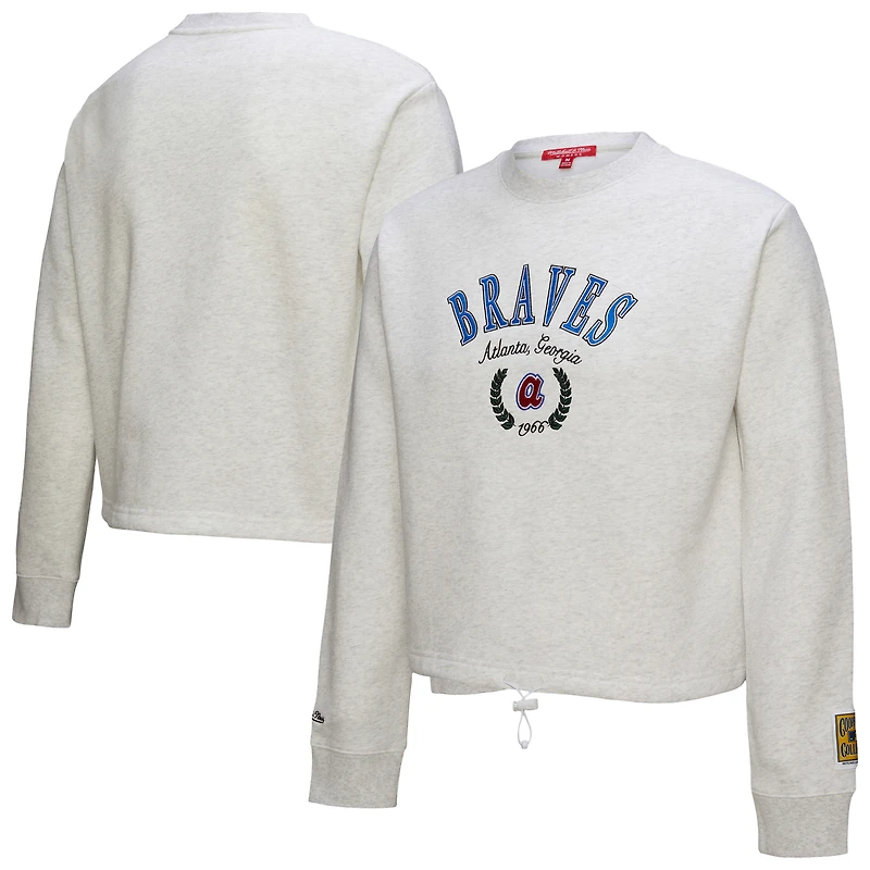 Sweat-shirt court à capuche Mitchell & Ness gris chiné pour femme des Braves d'Atlanta