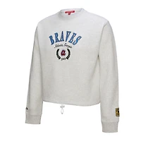 Women's Mitchell & Ness Heather Gray Atlanta Braves Cropped Toggle Pullover Sweatshirt