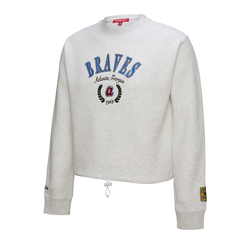 Women's Mitchell & Ness Heather Gray Atlanta Braves Cropped Toggle Pullover Sweatshirt