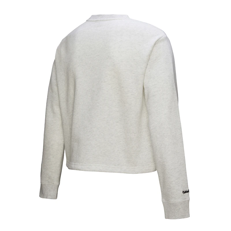 Women's Mitchell & Ness Heather Gray Atlanta Braves Cropped Toggle Pullover Sweatshirt