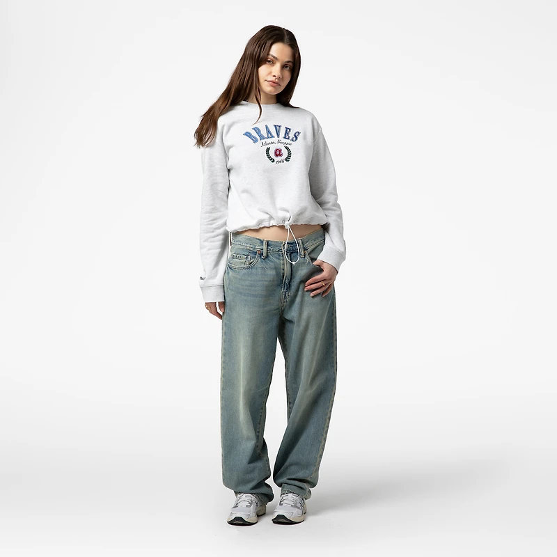 Sweat-shirt court à capuche Mitchell & Ness gris chiné pour femme des Braves d'Atlanta