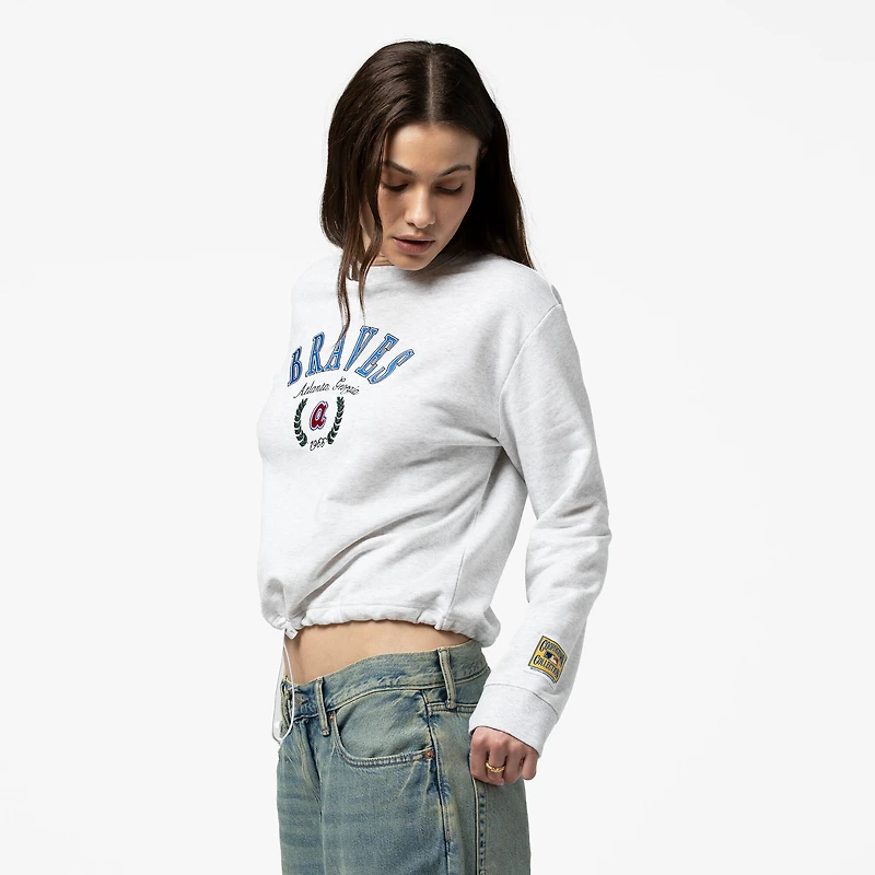 Women's Mitchell & Ness Heather Gray Atlanta Braves Cropped Toggle Pullover Sweatshirt