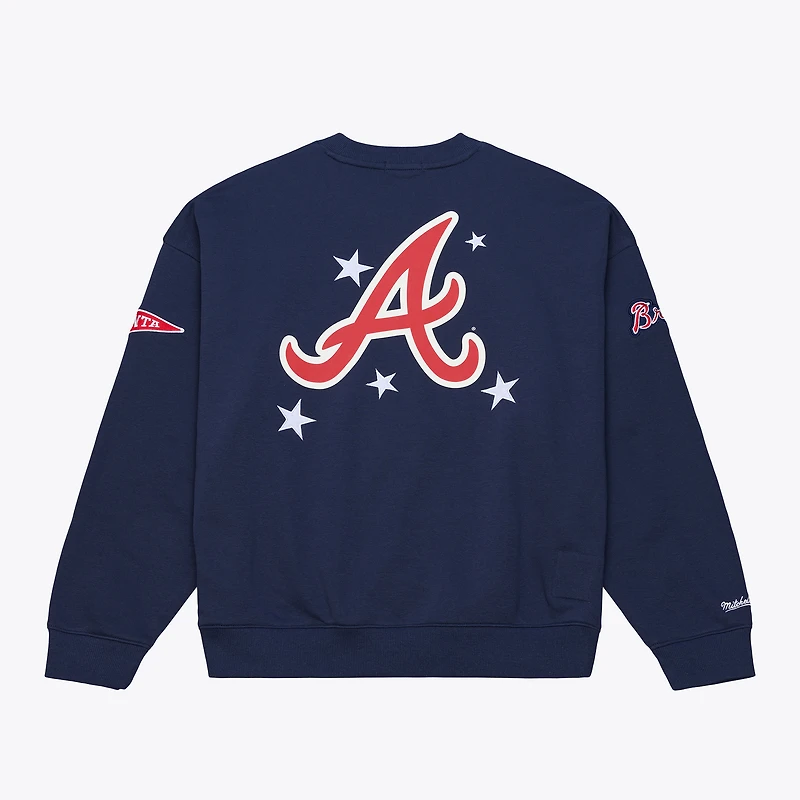 Women's Mitchell & Ness  Navy Atlanta Braves Pep Rally Sweatshirt