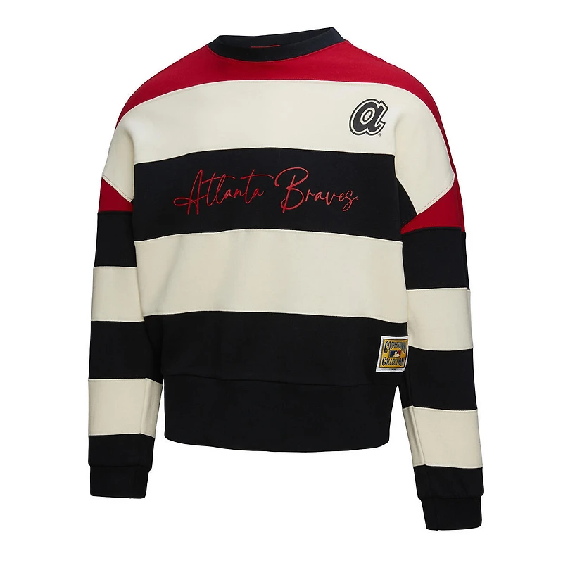 Women's Mitchell & Ness  Red/Black Atlanta Braves Cooperstown Collection Blocked Fleece Pullover Sweatshirt