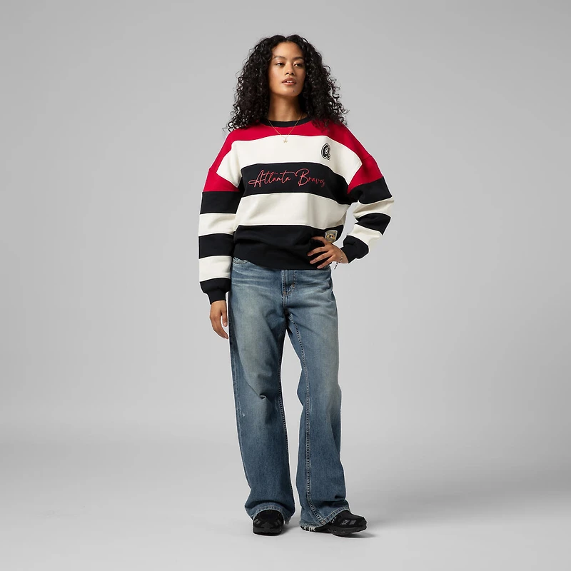 Women's Mitchell & Ness  Red/Black Atlanta Braves Cooperstown Collection Blocked Fleece Pullover Sweatshirt