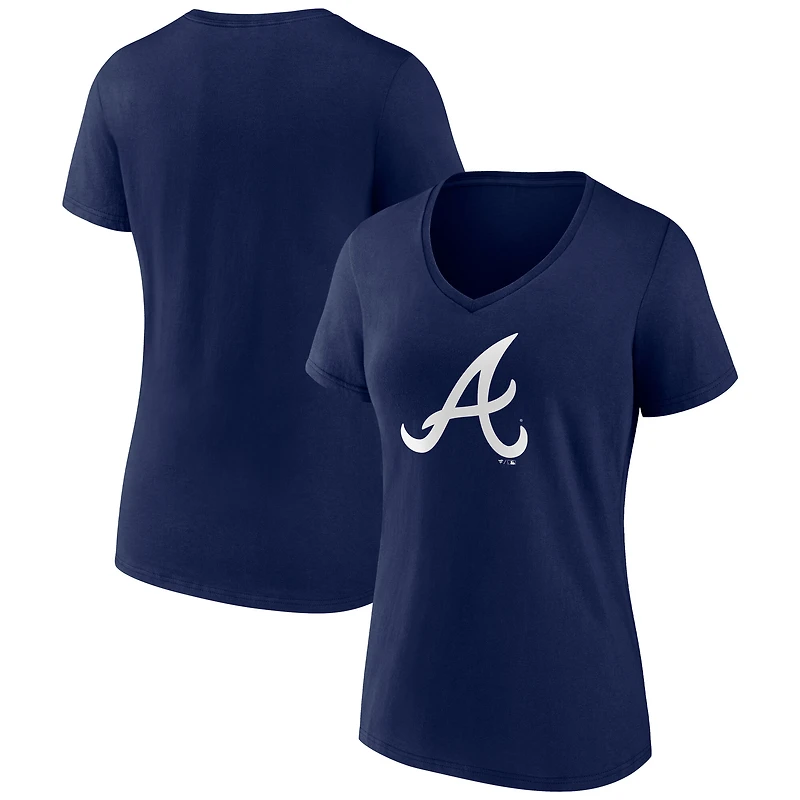Women's Navy Atlanta Braves Official Logo V-Neck T-Shirt