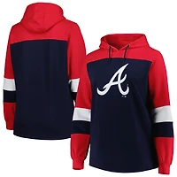 Women's Navy Atlanta Braves Plus Colorblock Pullover Hoodie