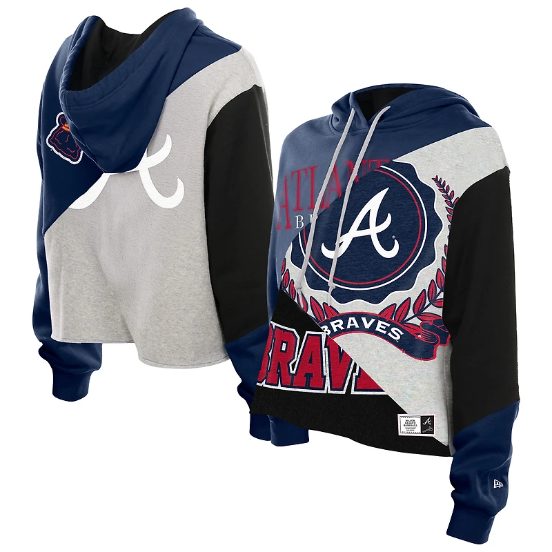 Sweat à capuche court et carré blocs de couleurs recyclés Atlanta Braves New Era pour femme