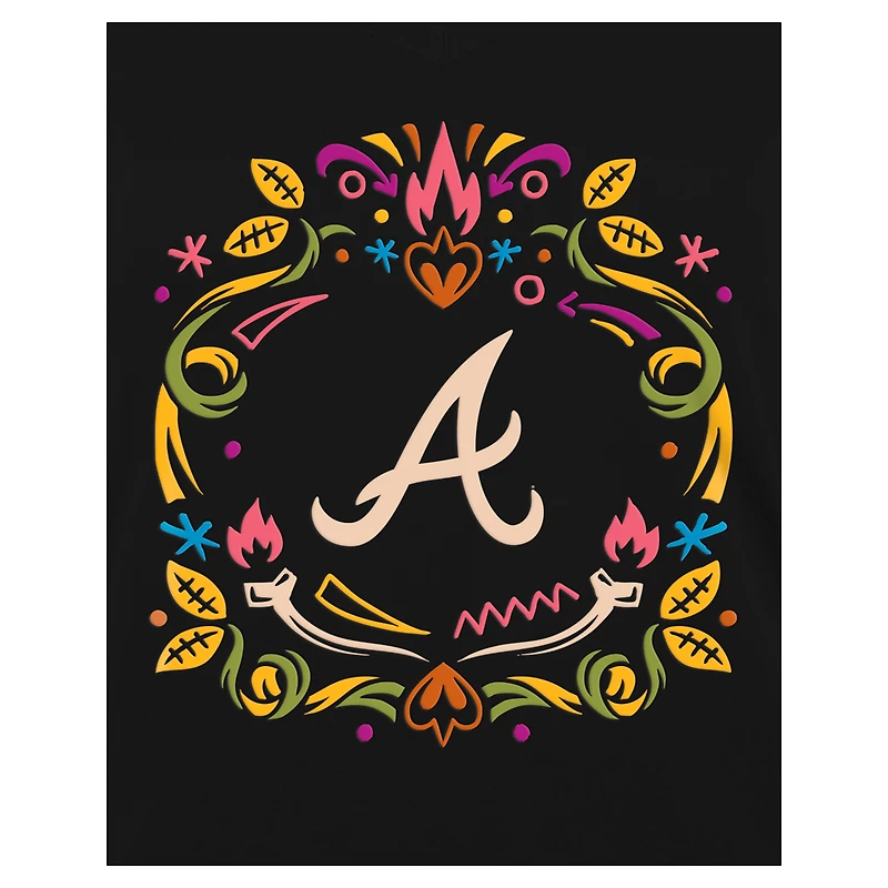 Women's New Era Black Atlanta Braves Día de los Muertos V-Neck T-Shirt