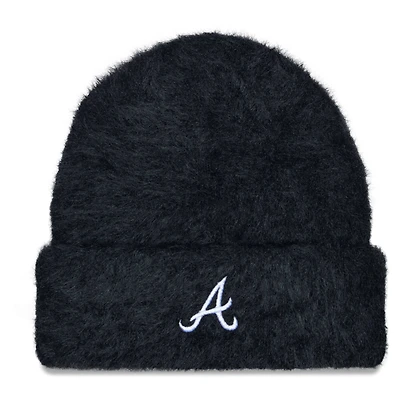 Bonnet en tricot à revers pelucheux Atlanta Braves New Era noir pour femme