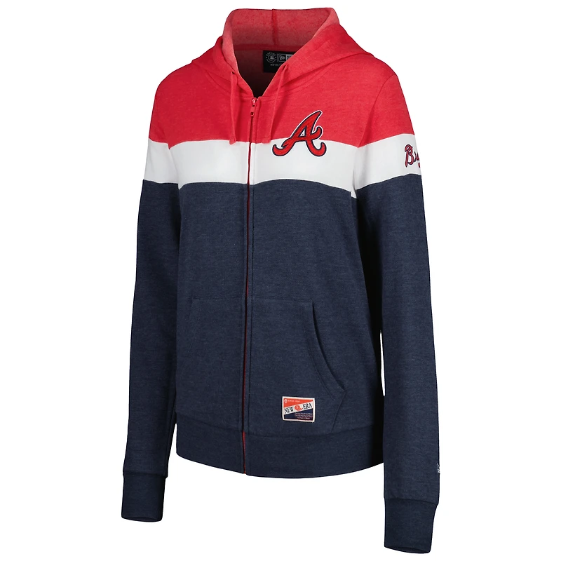 Women's New Era Heather Navy Atlanta Braves Colorblock Full-Zip Hoodie Jacket