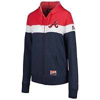 Women's New Era Heather Navy Atlanta Braves Colorblock Full-Zip Hoodie Jacket