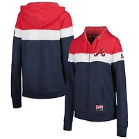 Women's New Era Heather Navy Atlanta Braves Colorblock Full-Zip Hoodie Jacket