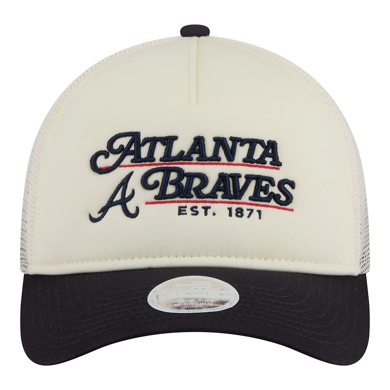 Women's New Era Light Beige/Navy Atlanta Braves Retro 9FORTY M-Crown A-Frame Trucker Adjustable Hat