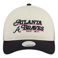 Women's New Era Light Beige/Navy Atlanta Braves Retro 9FORTY M-Crown A-Frame Trucker Adjustable Hat
