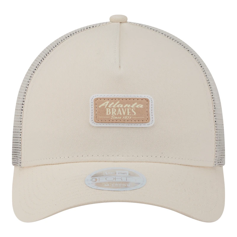 Women's New Era Light Beige Atlanta Braves Tonal Patch 9FORTY M-Crown A-Frame Trucker Adjustable Hat
