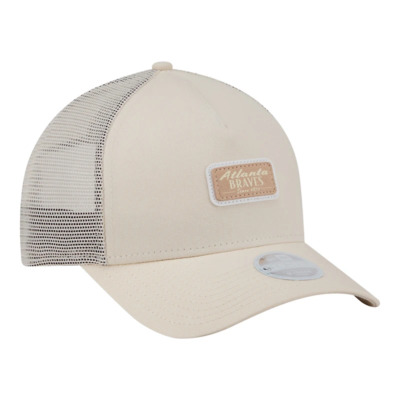 Women's New Era Light Beige Atlanta Braves Tonal Patch 9FORTY M-Crown A-Frame Trucker Adjustable Hat