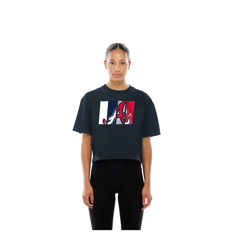 Women's New Era Navy Atlanta Braves Boxy Foil Logo T-Shirt