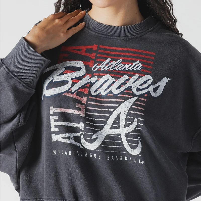 Women's New Era Navy Atlanta Braves Boxy Mineral Wash Dolmen Sleeve Cropped Sweatshirt